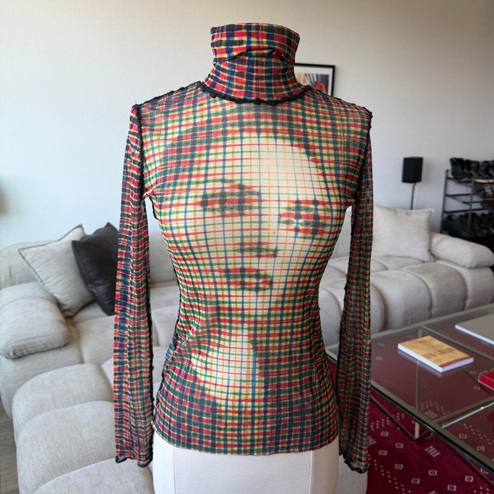 Jean Paul Gaultier Femme AW2001 Marlene Dietrich Print Power Net Turtleneck Top